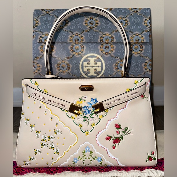 NWT Tory Burch Lee Radziwill Small Tooled Leather Satchel - Picture 7 of 9